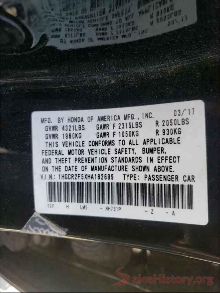 1HGCR2F5XHA182699 2017 HONDA ACCORD