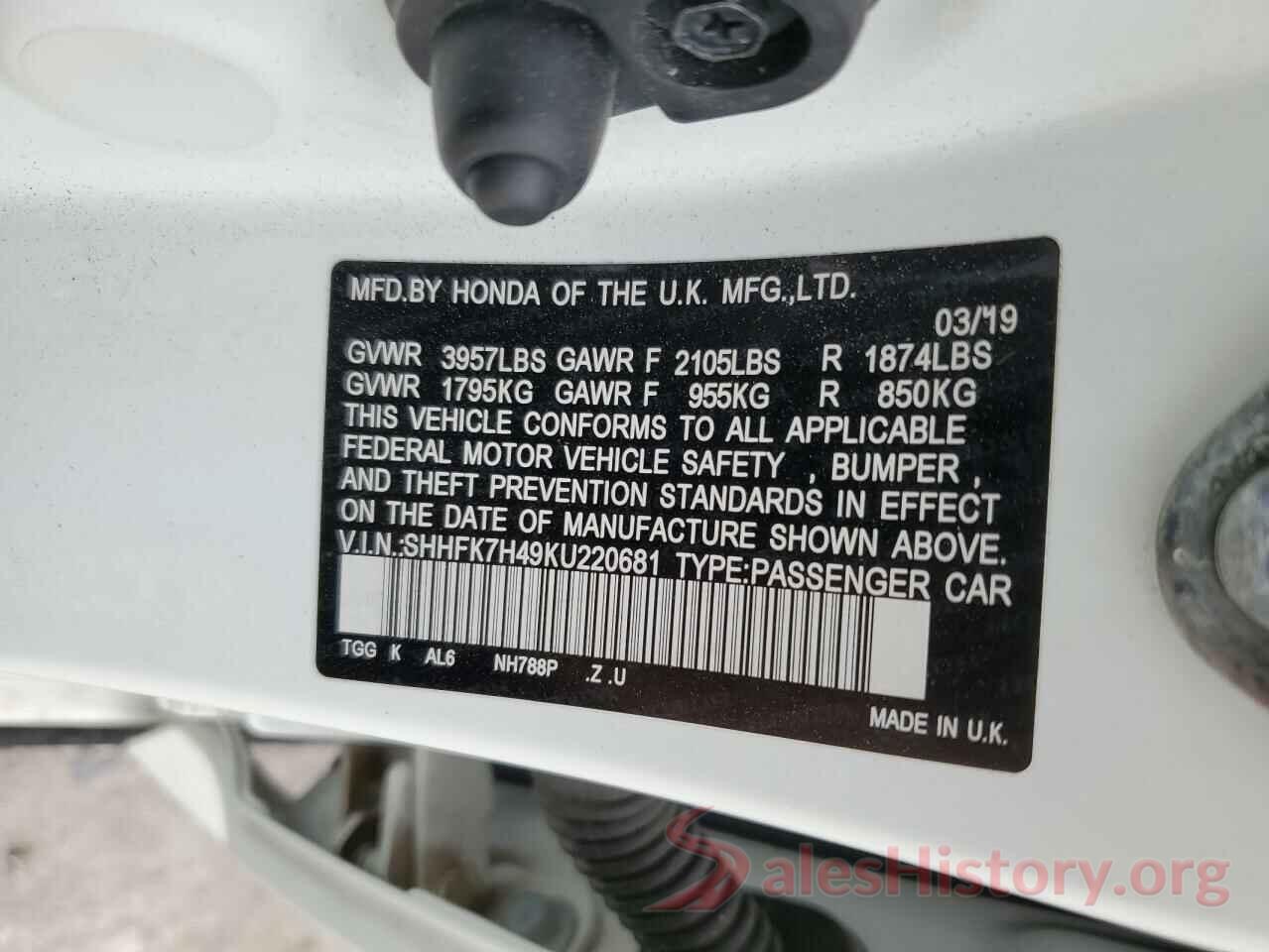 SHHFK7H49KU220681 2019 HONDA CIVIC