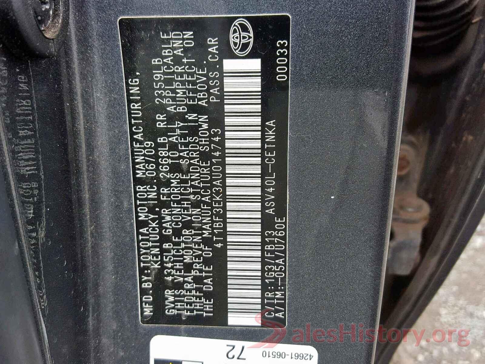 4T1BF3EK3AU014743 2010 TOYOTA CAMRY BASE