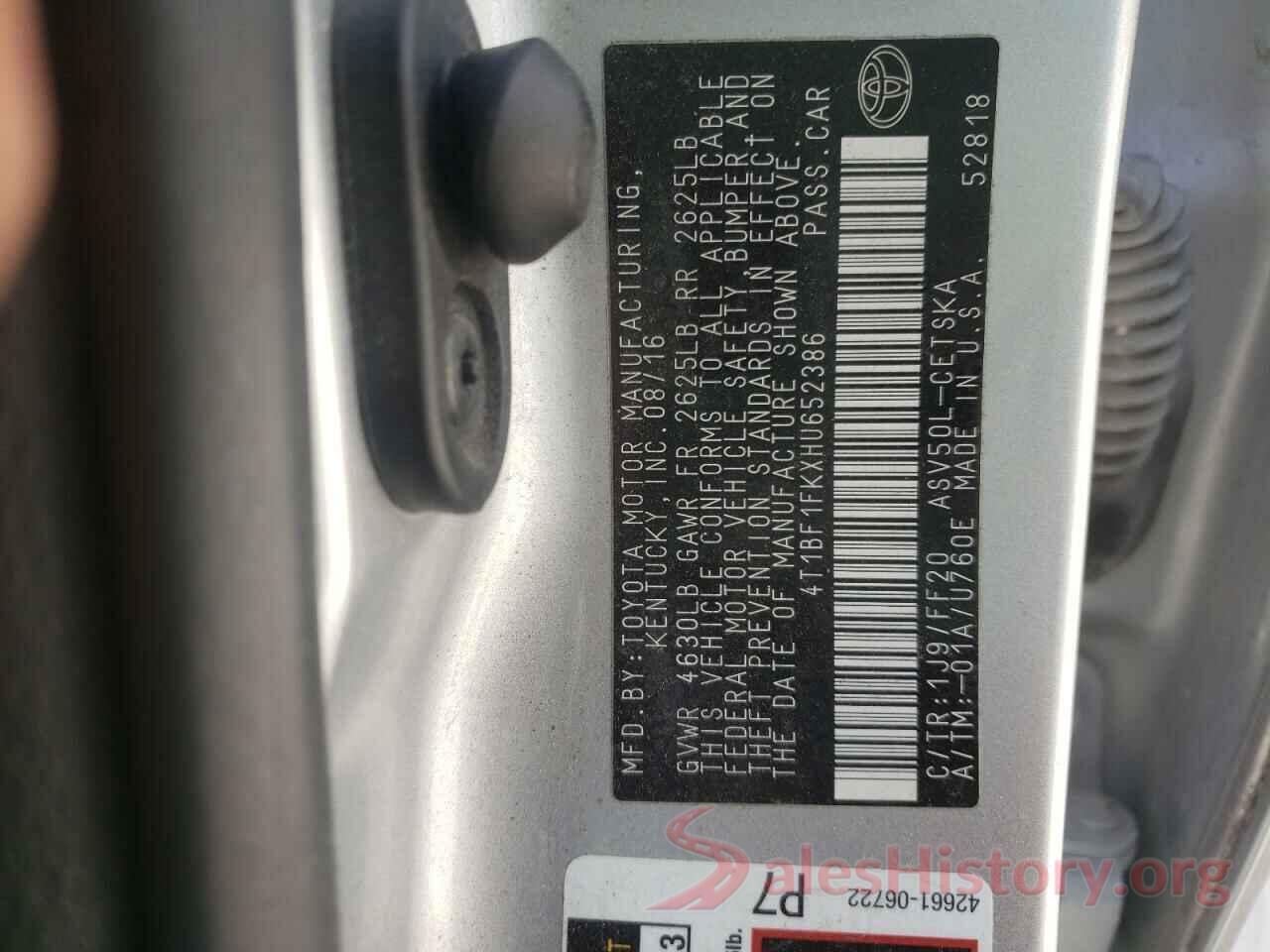 4T1BF1FKXHU652386 2017 TOYOTA CAMRY