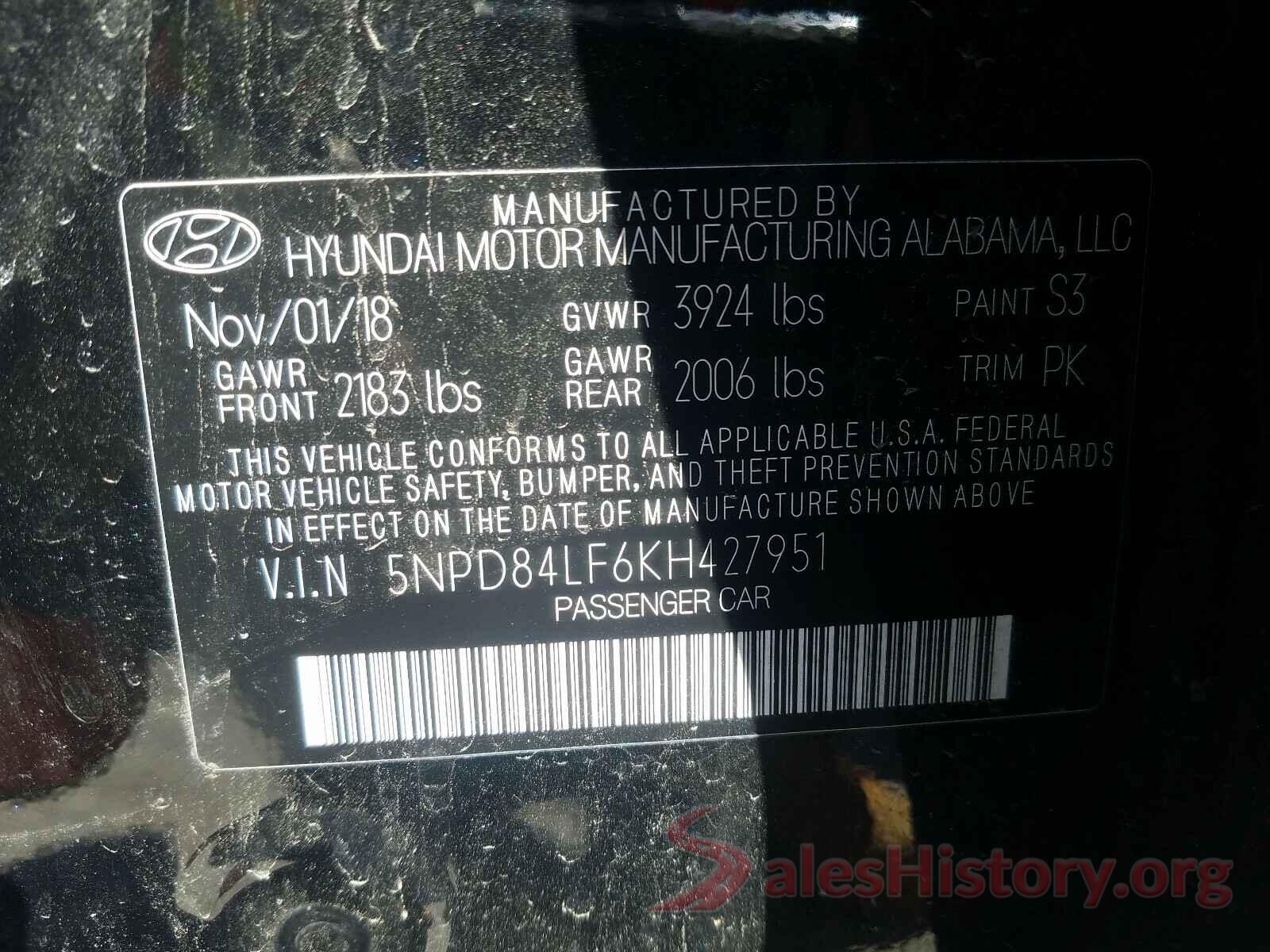 5NPD84LF6KH427951 2019 HYUNDAI ELANTRA