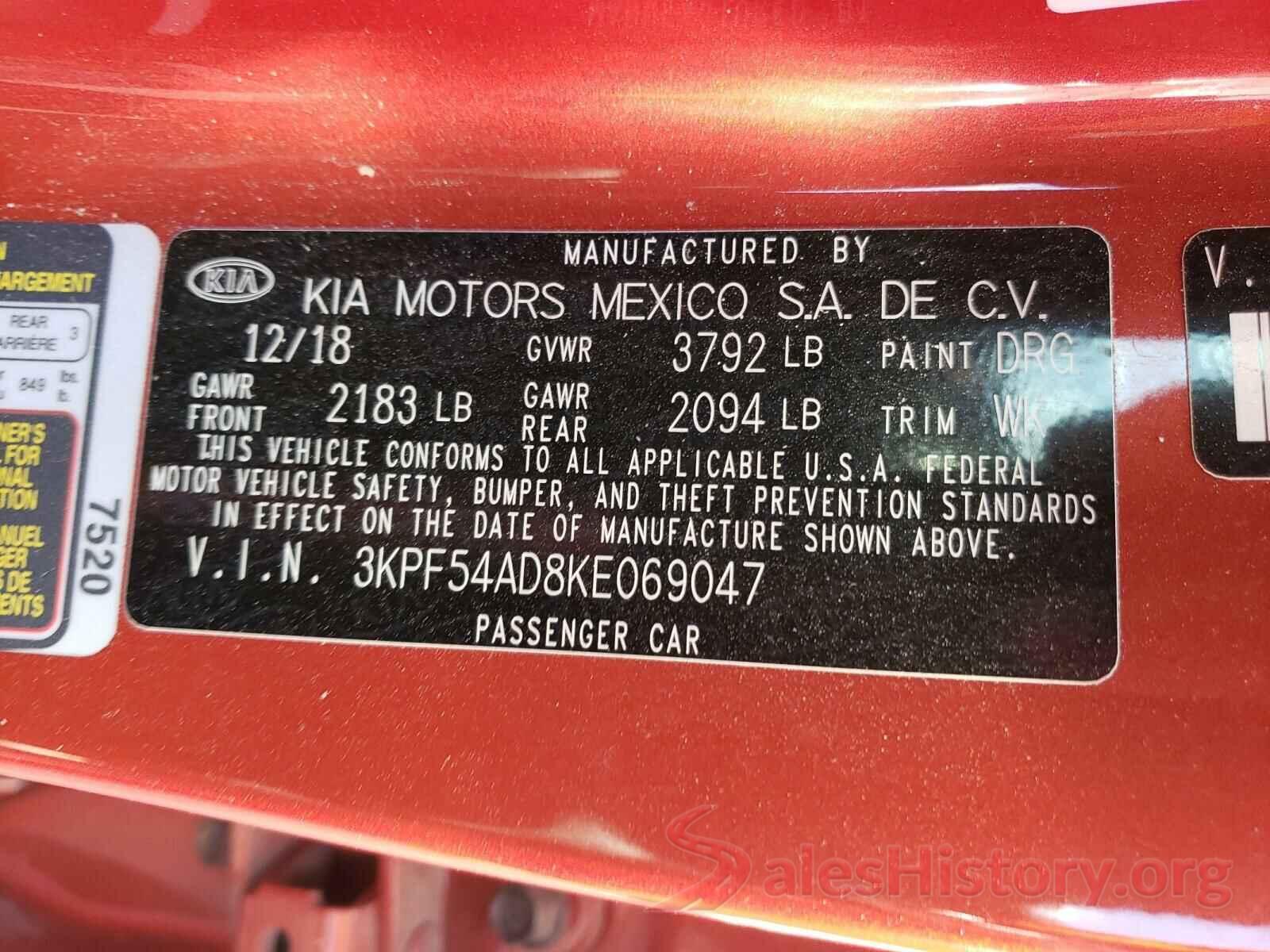 3KPF54AD8KE069047 2019 KIA FORTE