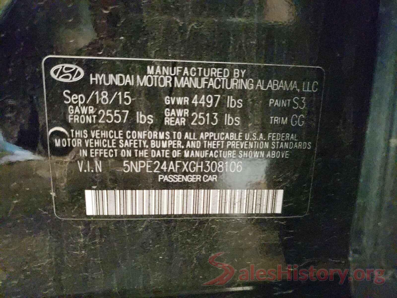 5NPE24AFXGH308106 2016 HYUNDAI SONATA