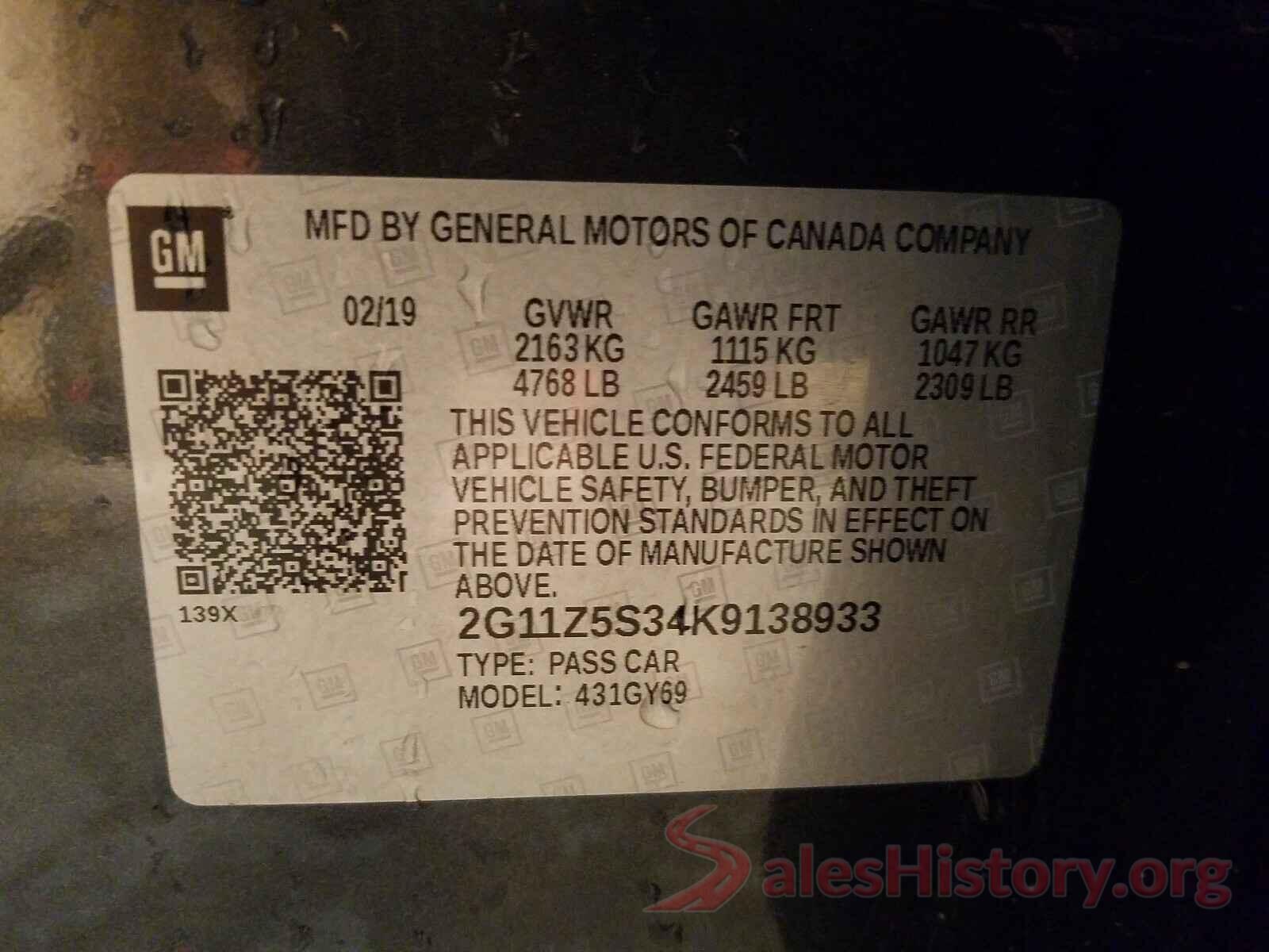 2G11Z5S34K9138933 2019 CHEVROLET IMPALA