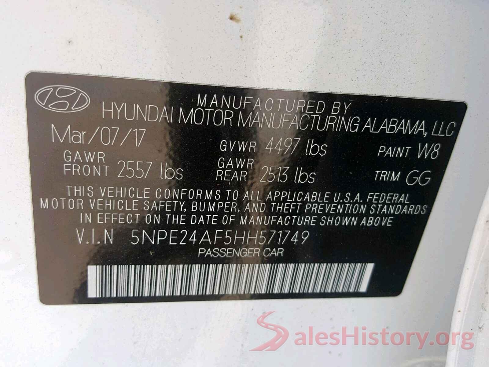 5NPE24AF5HH571749 2017 HYUNDAI SONATA