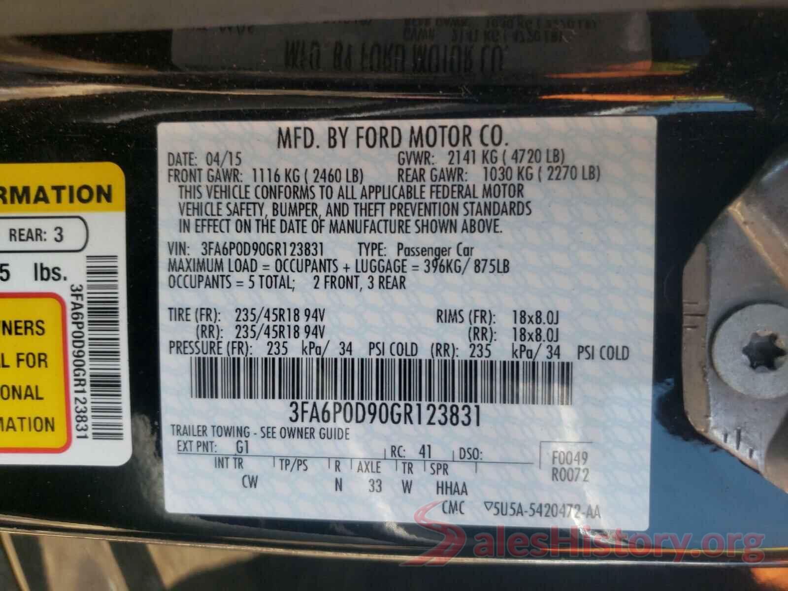 3FA6P0D90GR123831 2016 FORD FUSION