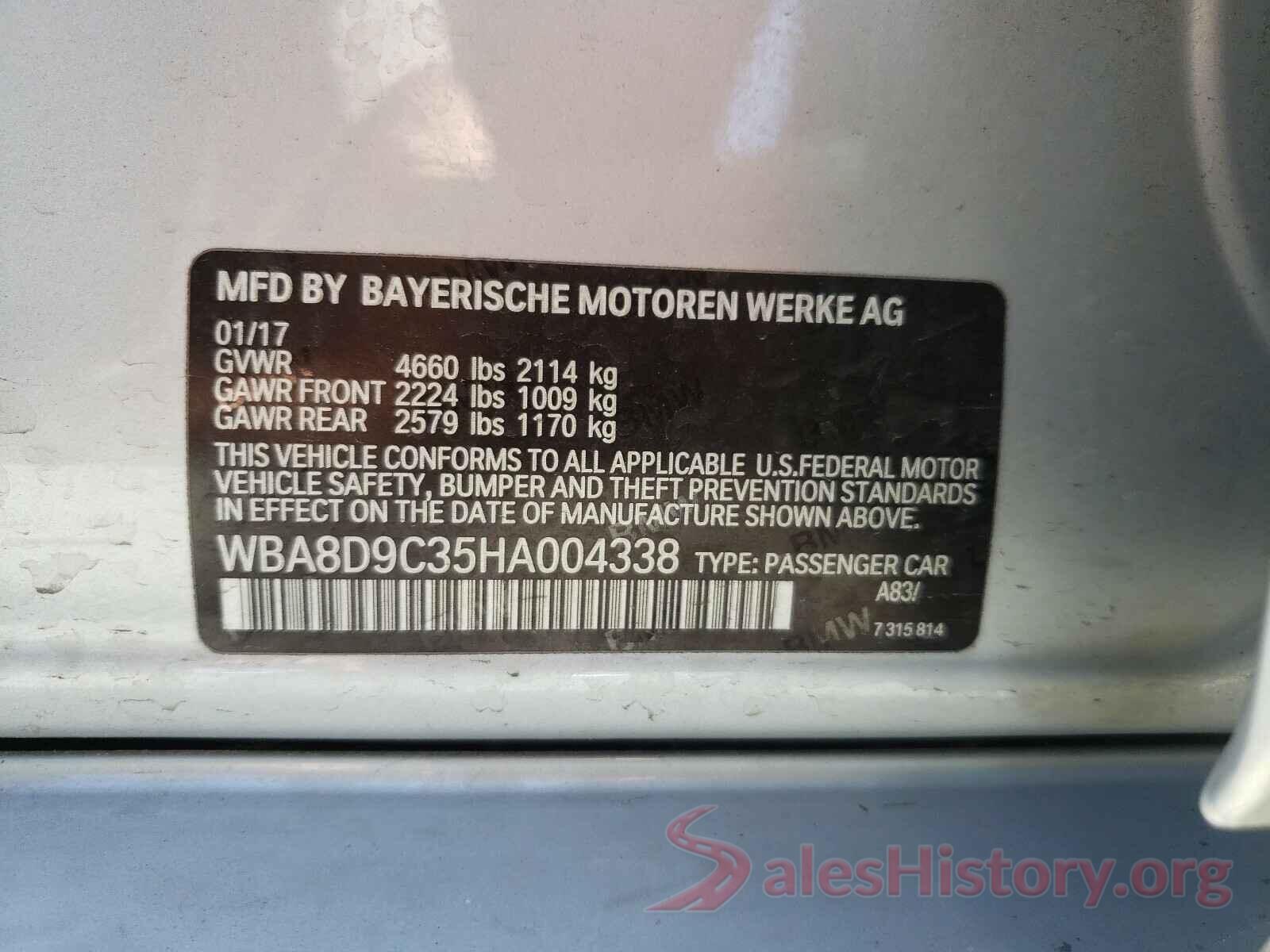 WBA8D9C35HA004338 2017 BMW 3 SERIES