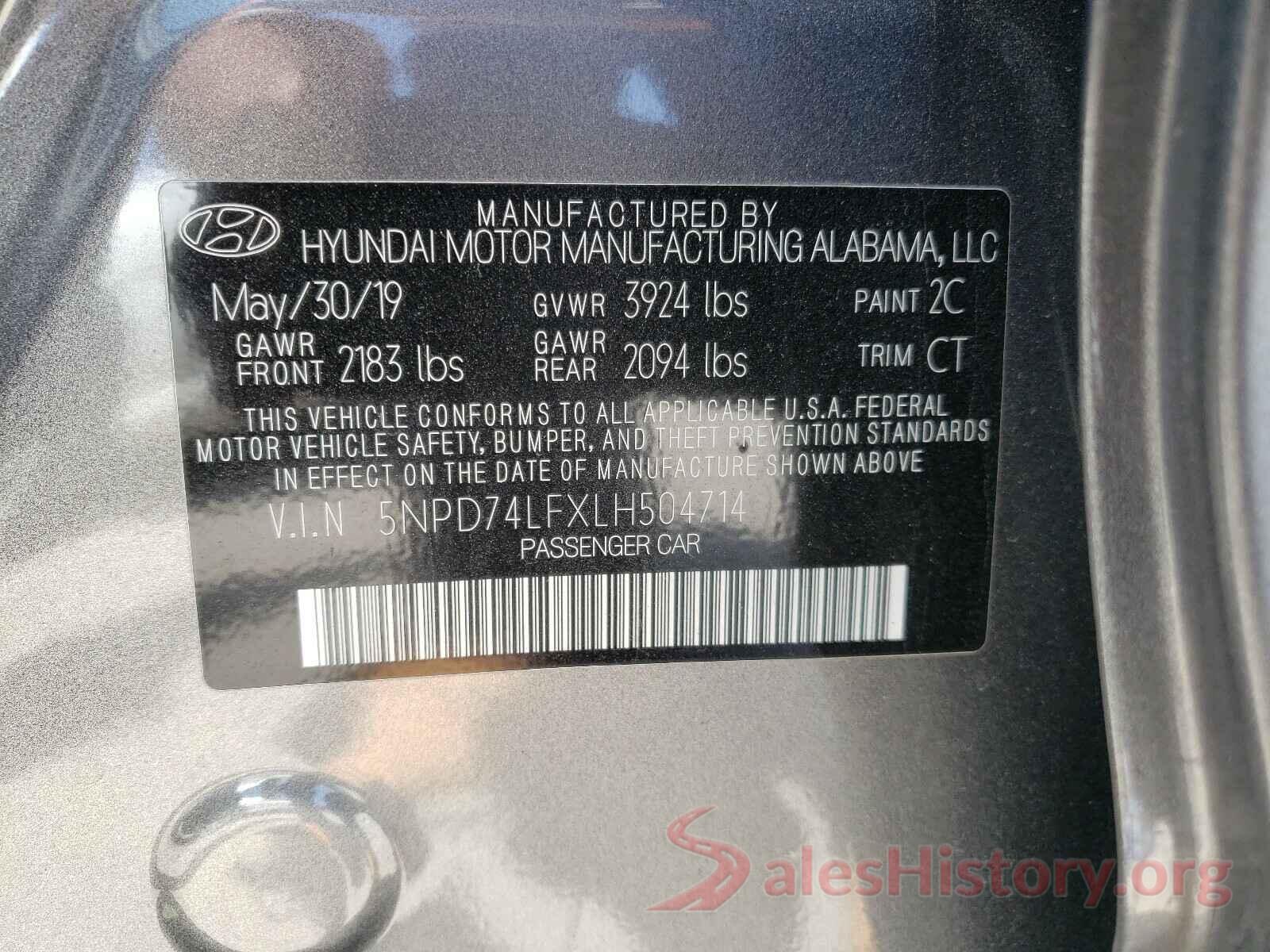 5NPD74LFXLH504714 2020 HYUNDAI ELANTRA