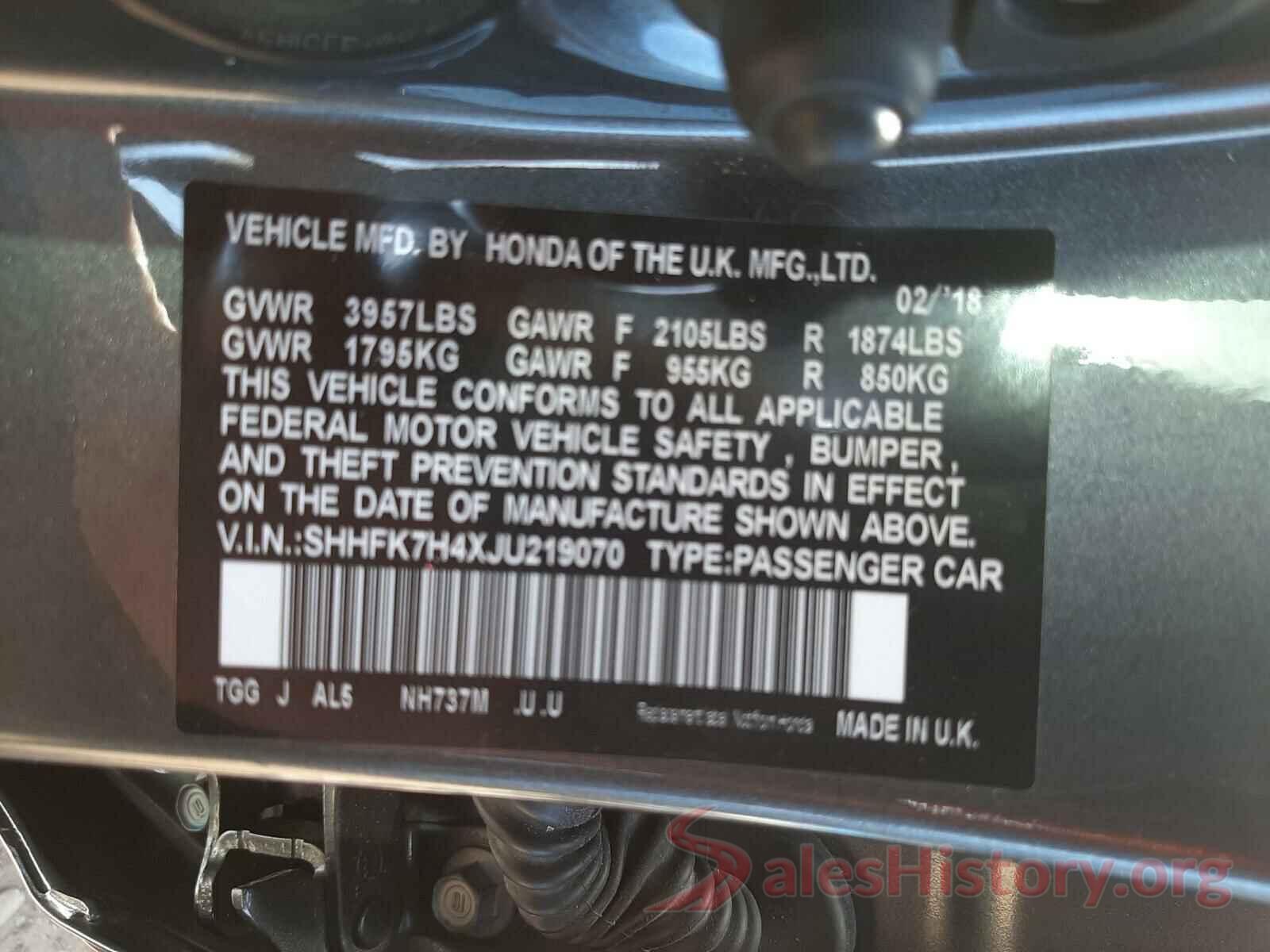 SHHFK7H4XJU219070 2018 HONDA CIVIC