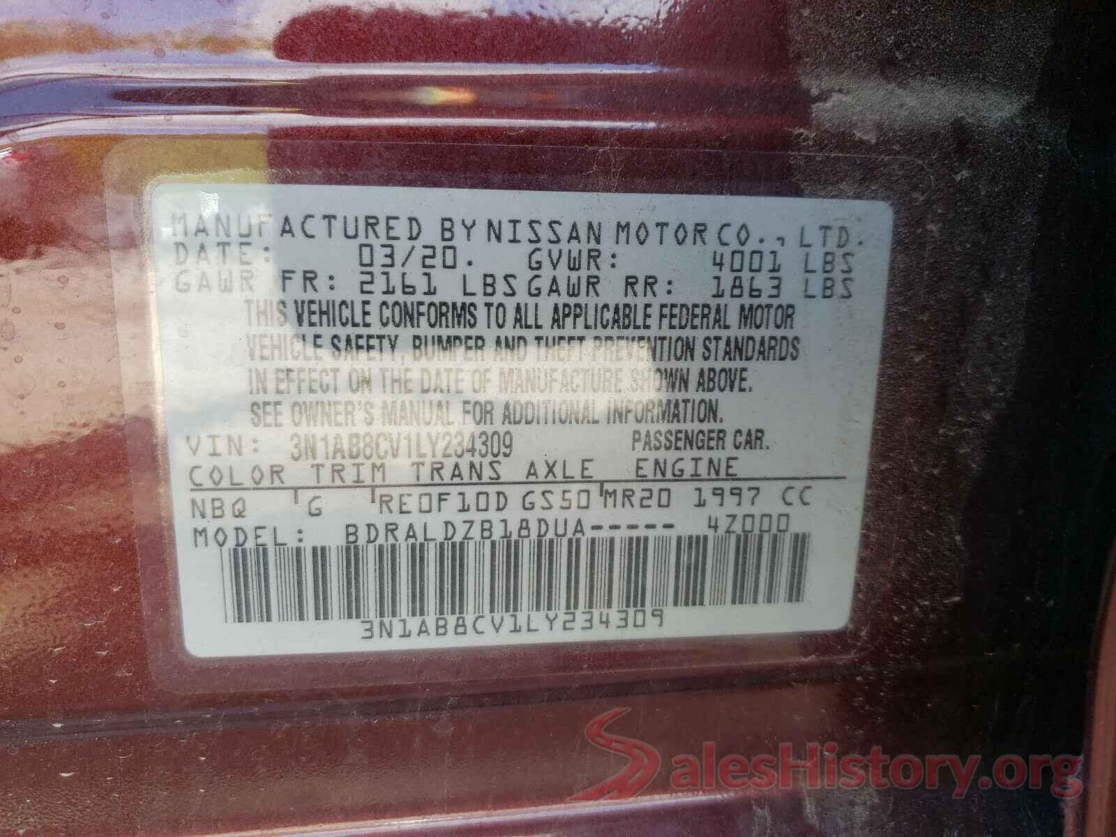 3N1AB8CV1LY234309 2020 NISSAN SENTRA