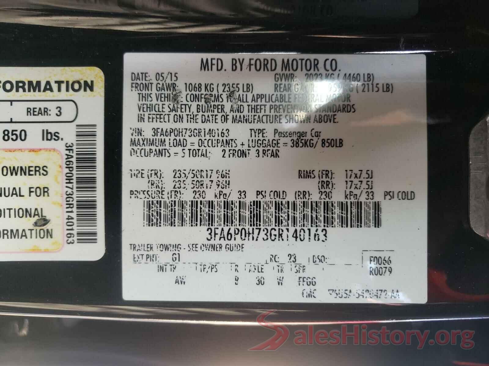 3FA6P0H73GR140163 2016 FORD FUSION