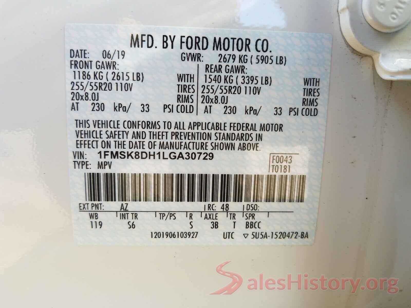 1FMSK8DH1LGA30729 2020 FORD EXPLORER