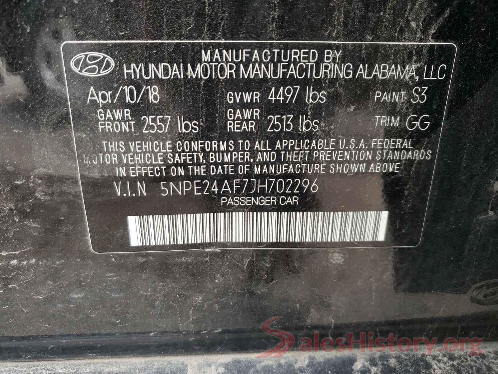 5NPE24AF7JH702296 2018 HYUNDAI SONATA