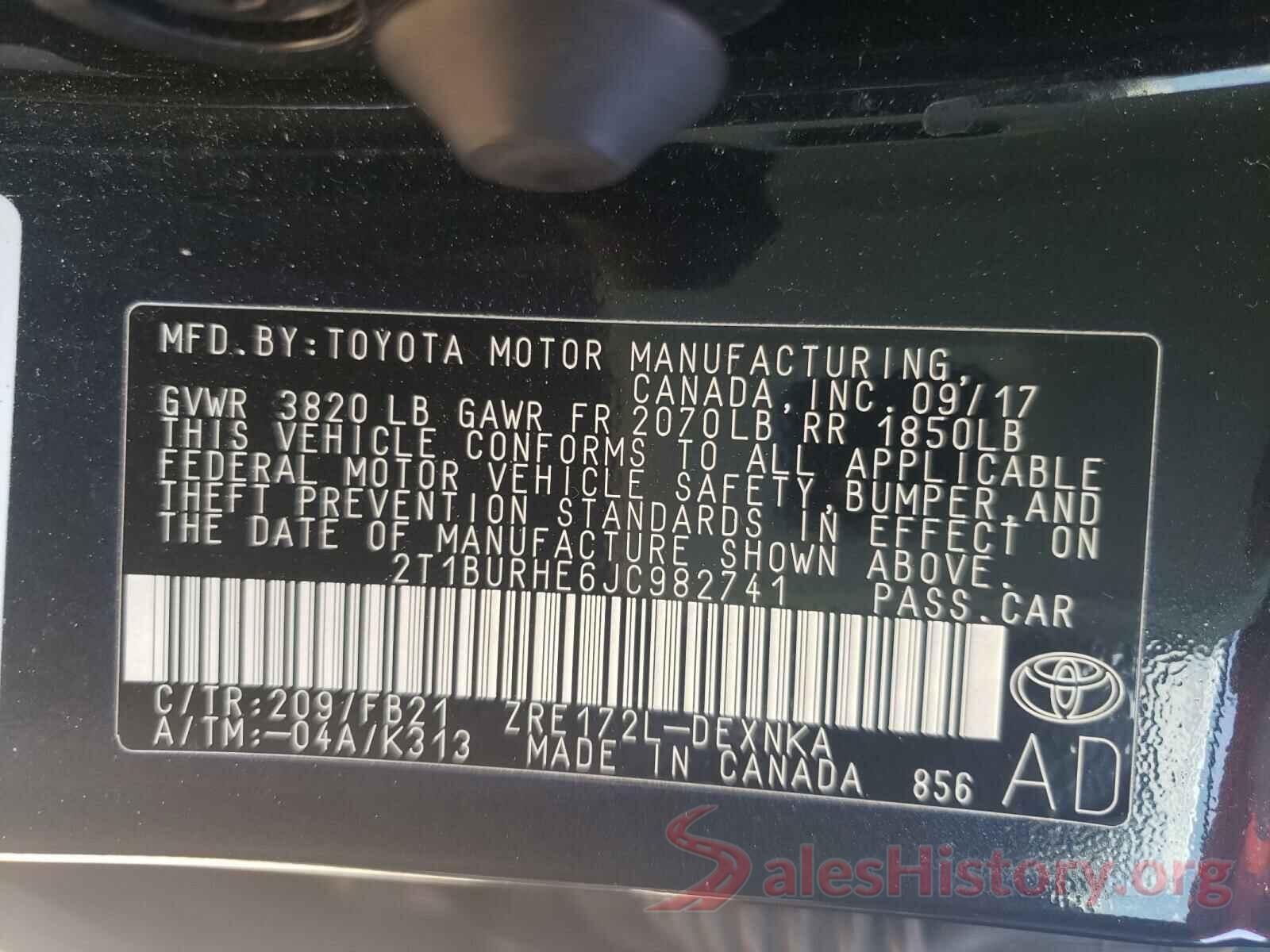 2T1BURHE6JC982741 2018 TOYOTA COROLLA