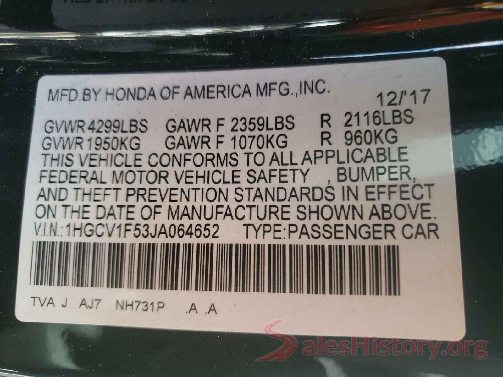 1HGCV1F53JA064652 2018 HONDA ACCORD