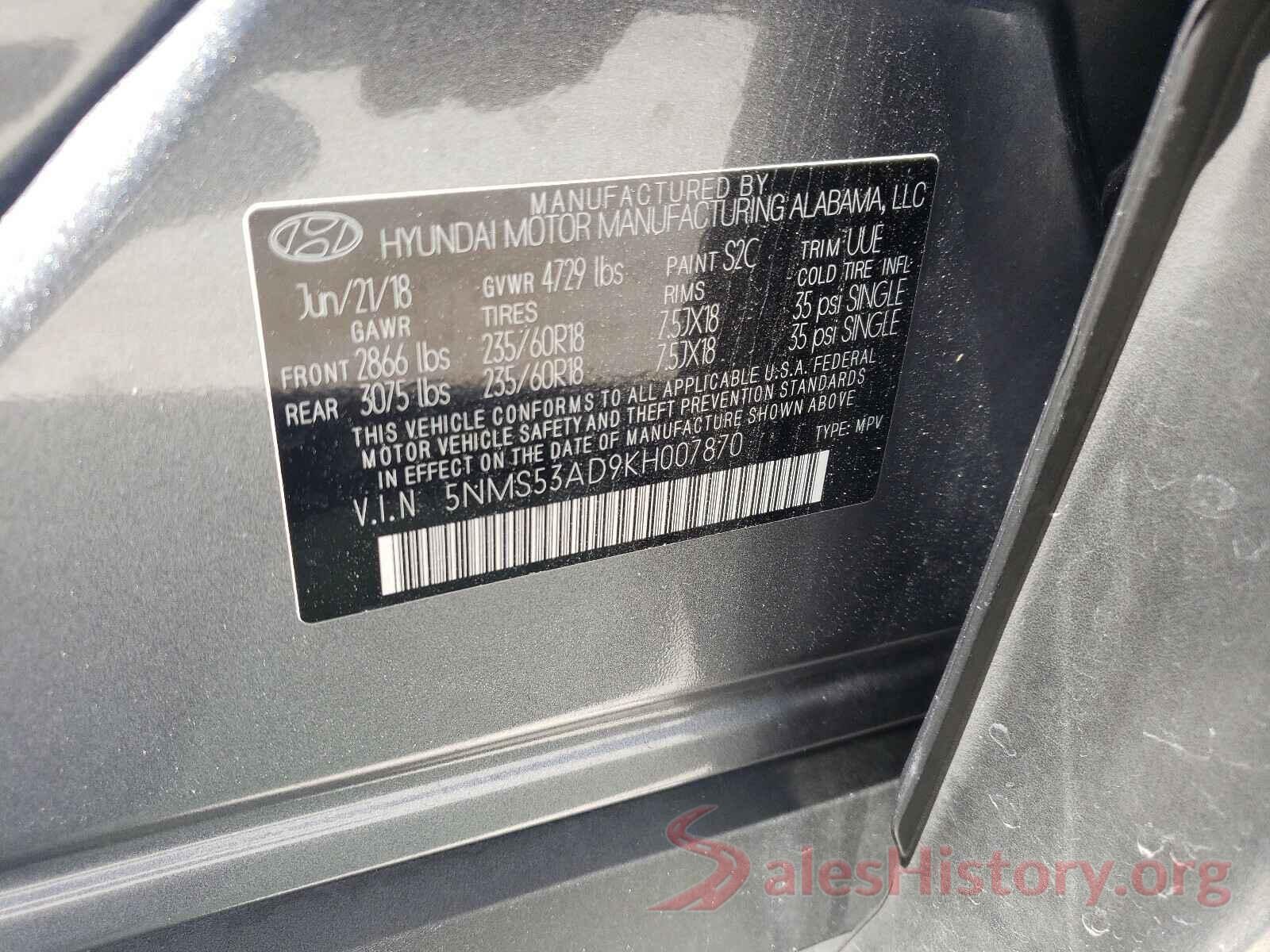 5NMS53AD9KH007870 2019 HYUNDAI SANTA FE