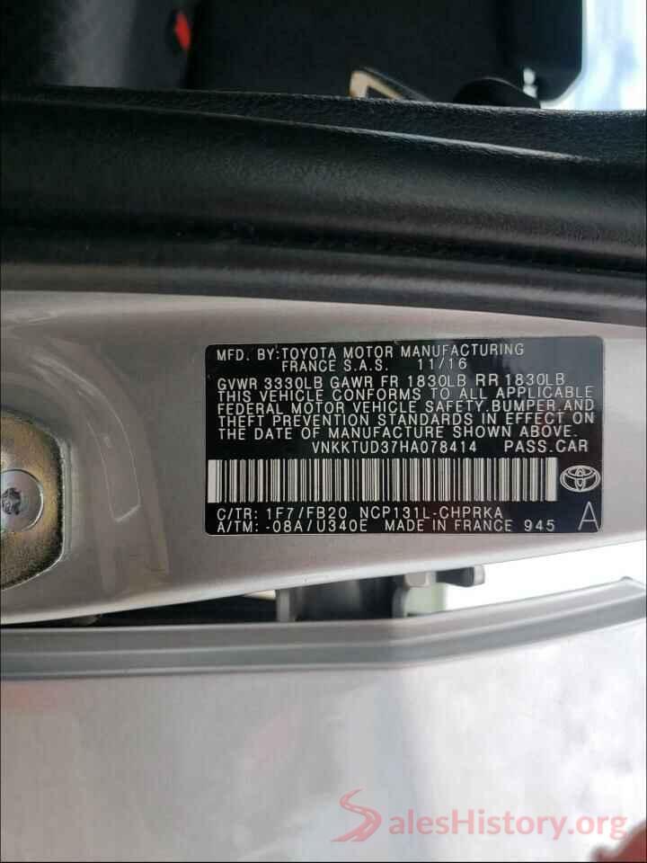 VNKKTUD37HA078414 2017 TOYOTA YARIS