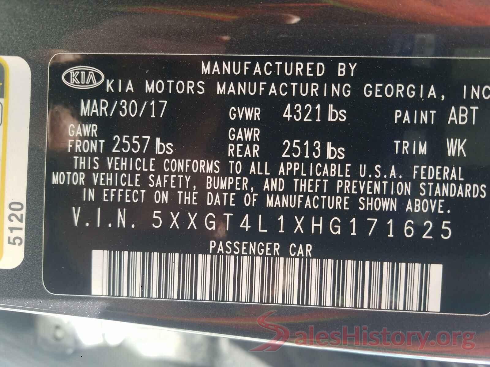 5XXGT4L1XHG171625 2017 KIA OPTIMA