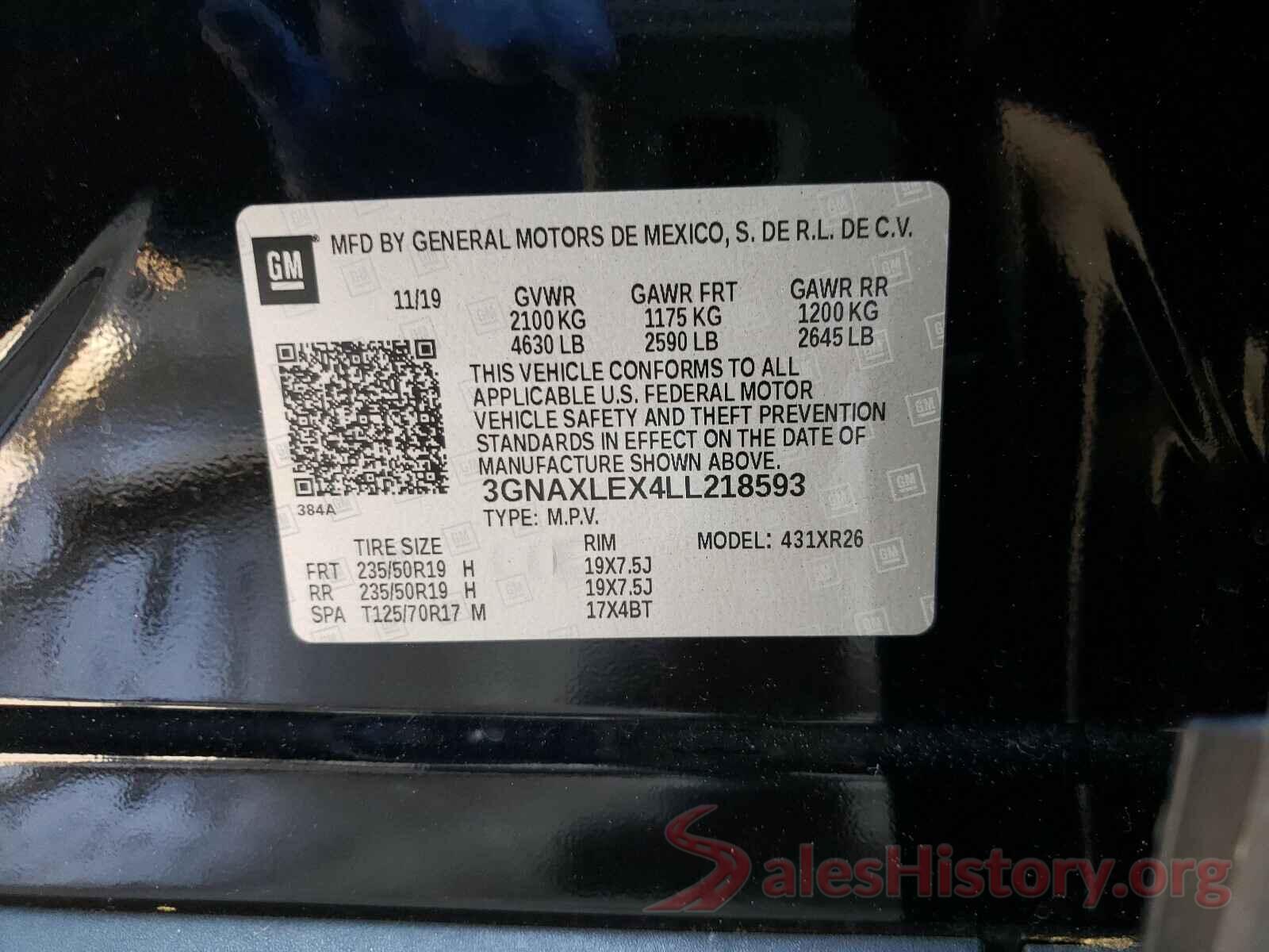 3GNAXLEX4LL218593 2020 CHEVROLET EQUINOX