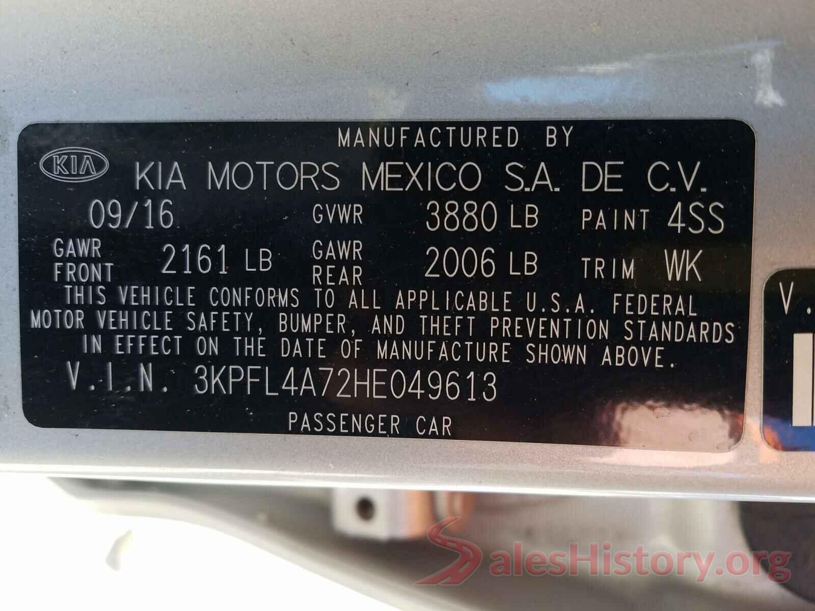 3KPFL4A72HE049613 2017 KIA FORTE