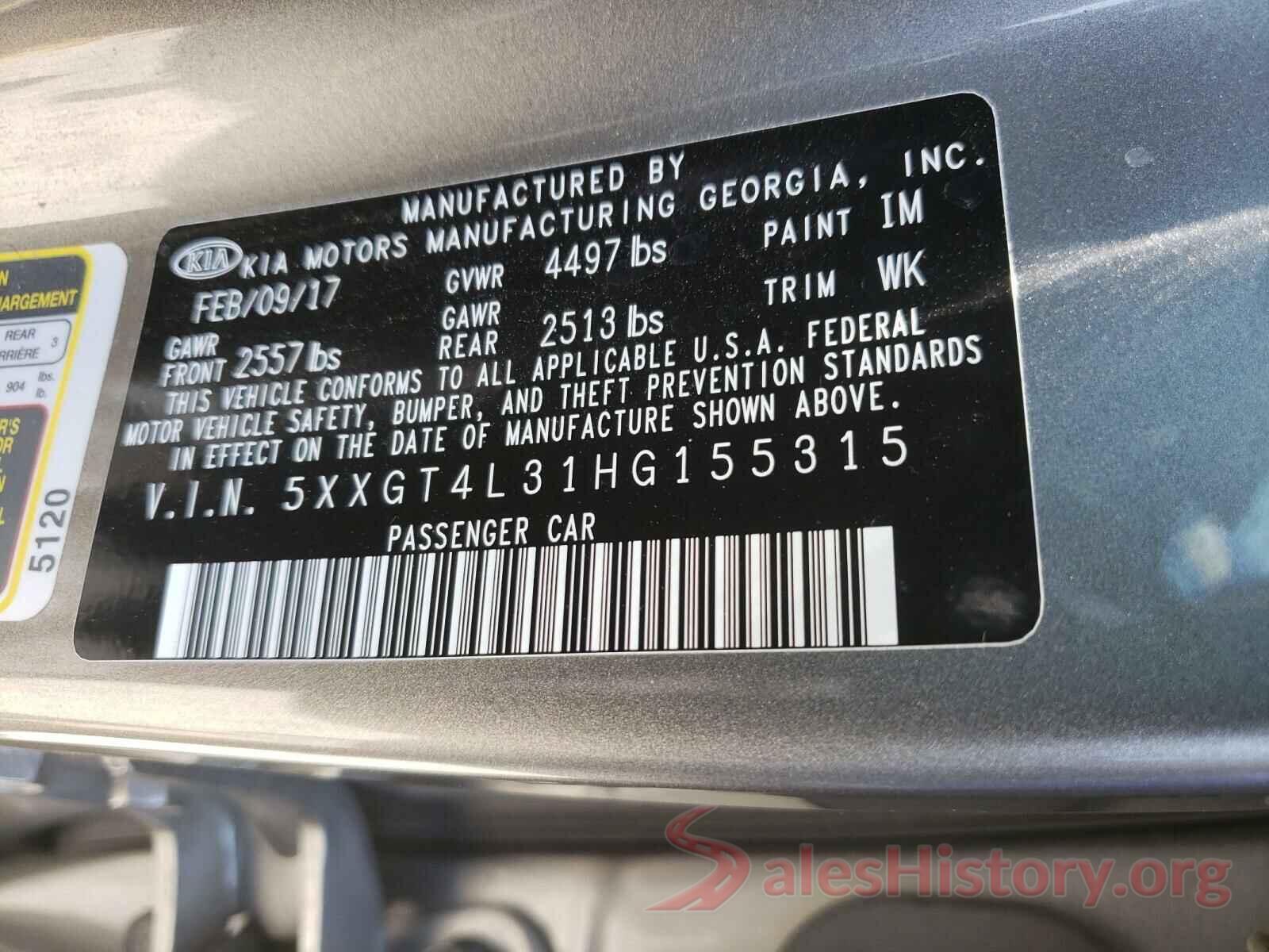 5XXGT4L31HG155315 2017 KIA OPTIMA