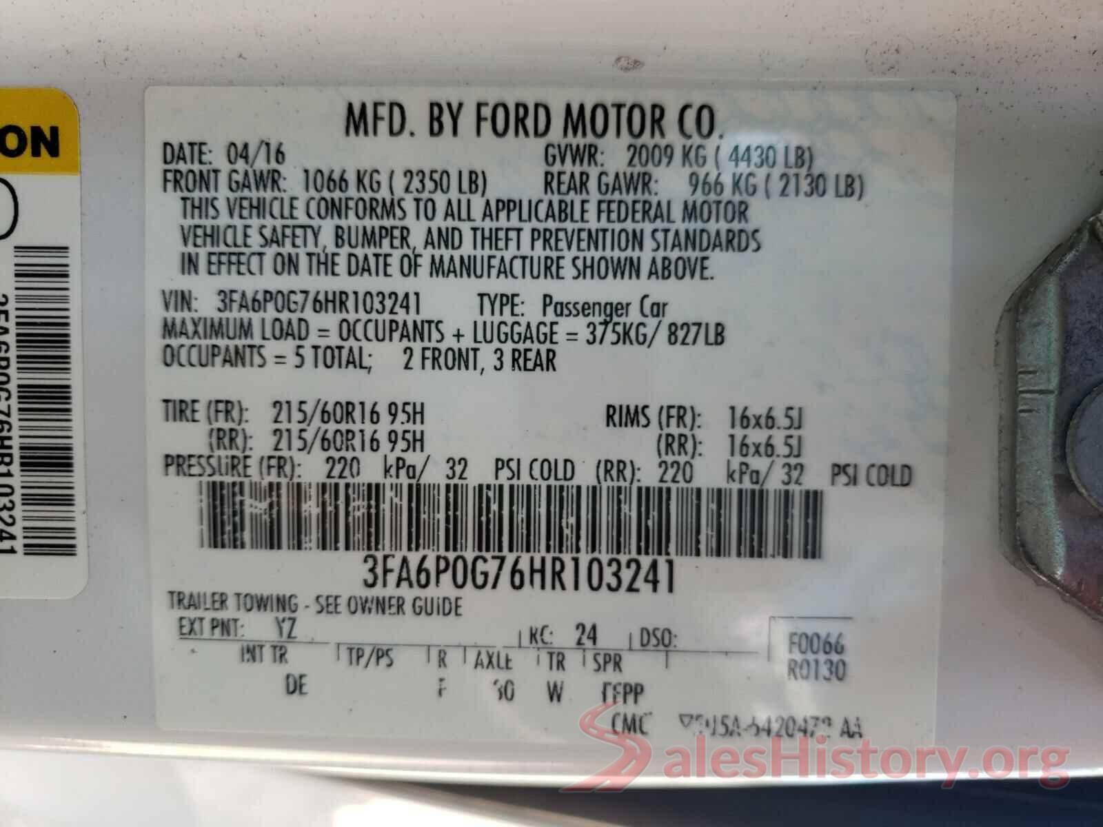 3FA6P0G76HR103241 2017 FORD FUSION