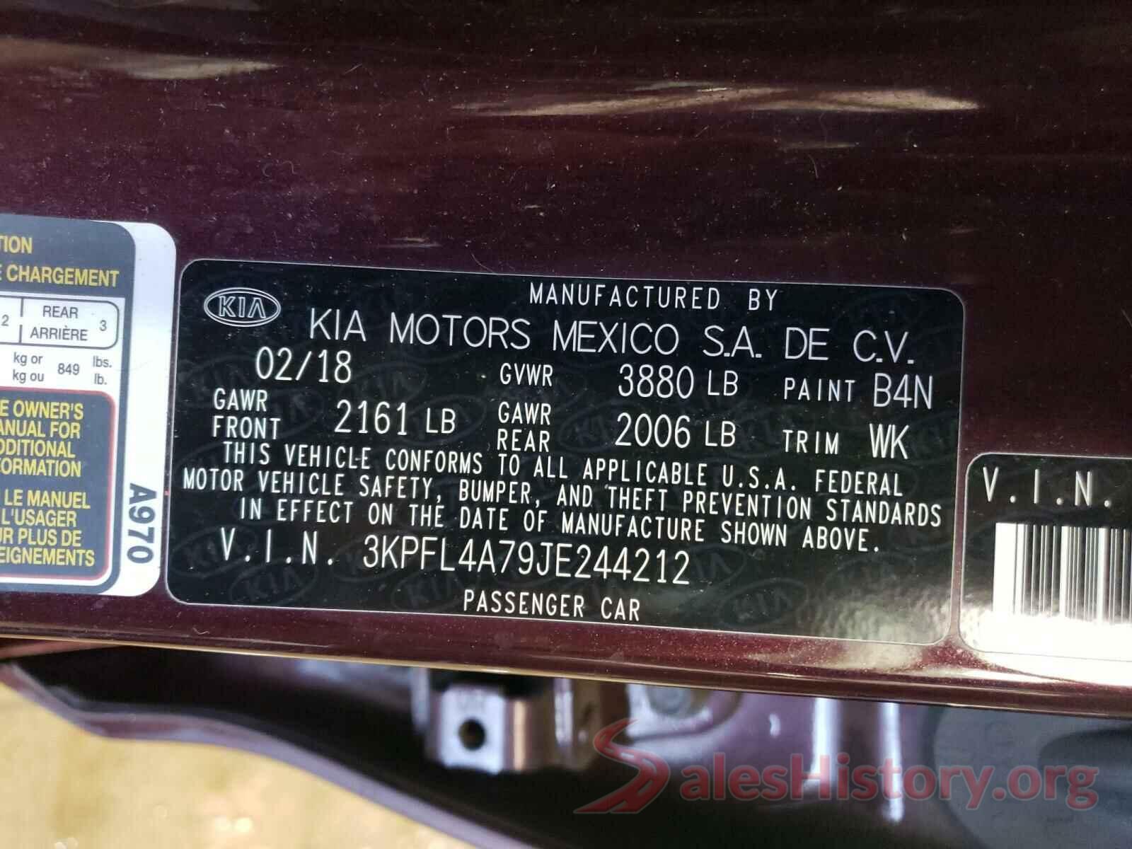 3KPFL4A79JE244212 2018 KIA FORTE