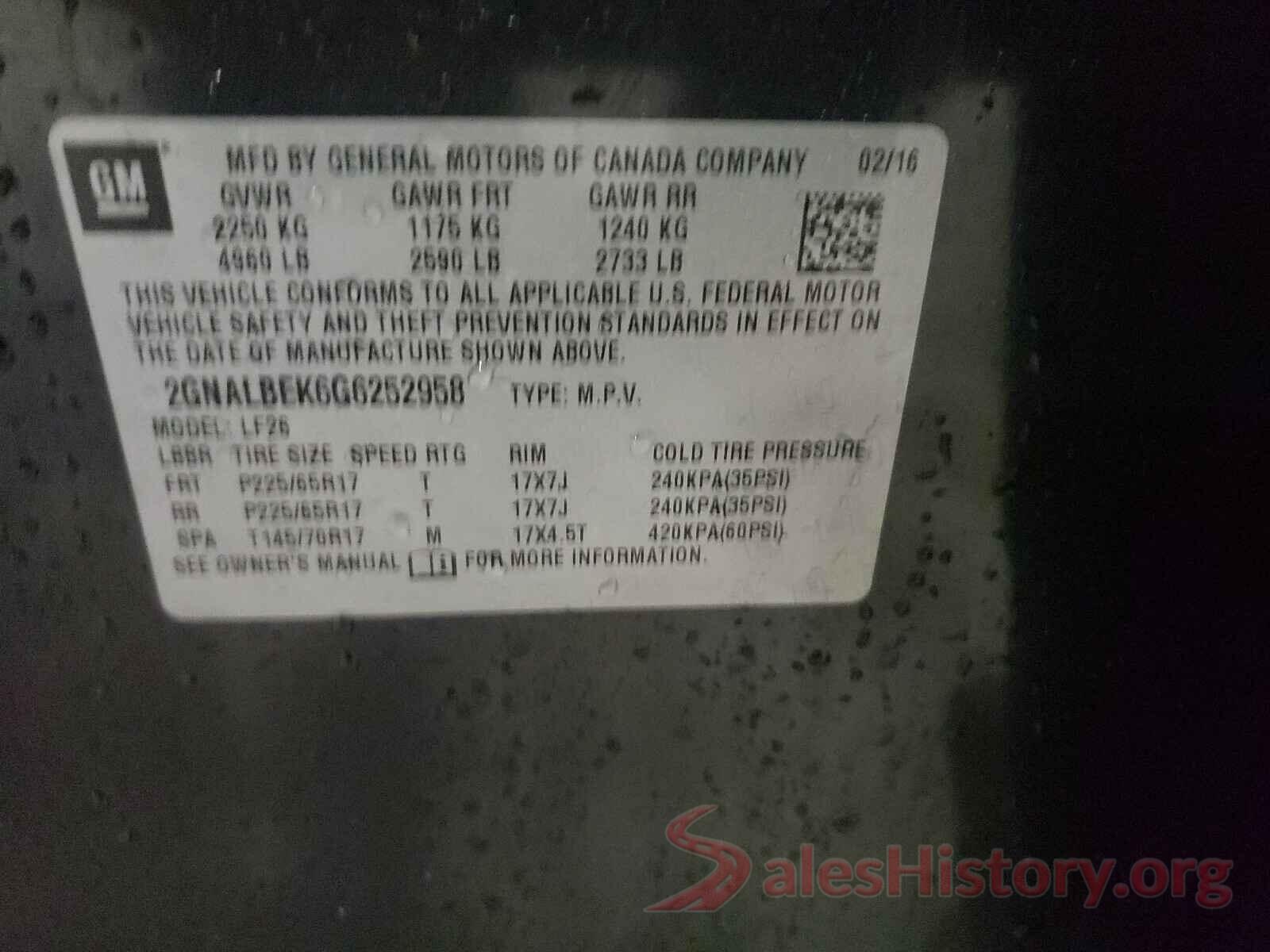 2GNALBEK6G6252958 2016 CHEVROLET EQUINOX