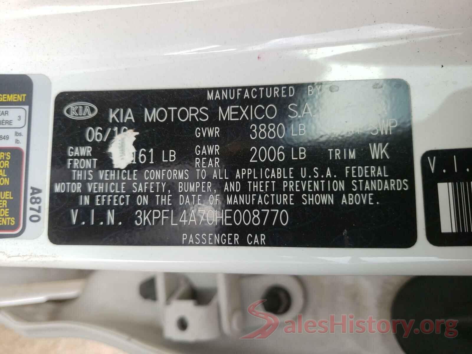 3KPFL4A70HE008770 2017 KIA FORTE