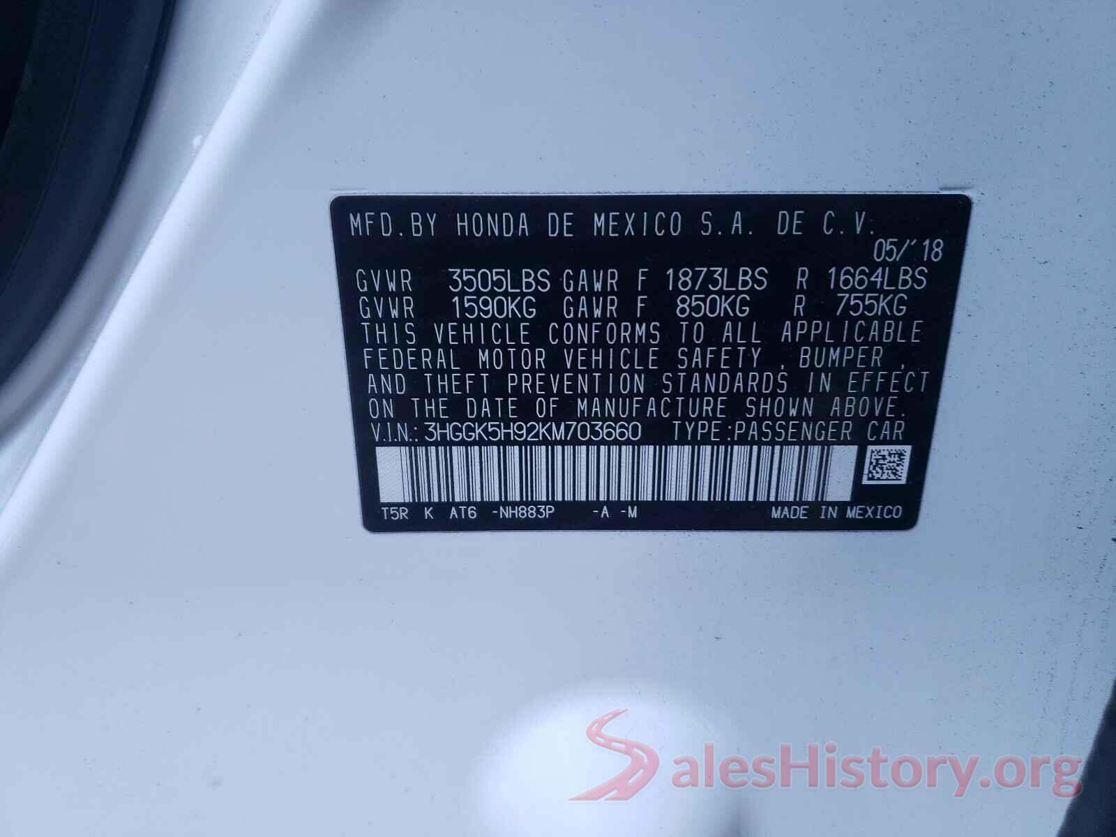 3HGGK5H92KM703660 2019 HONDA FIT