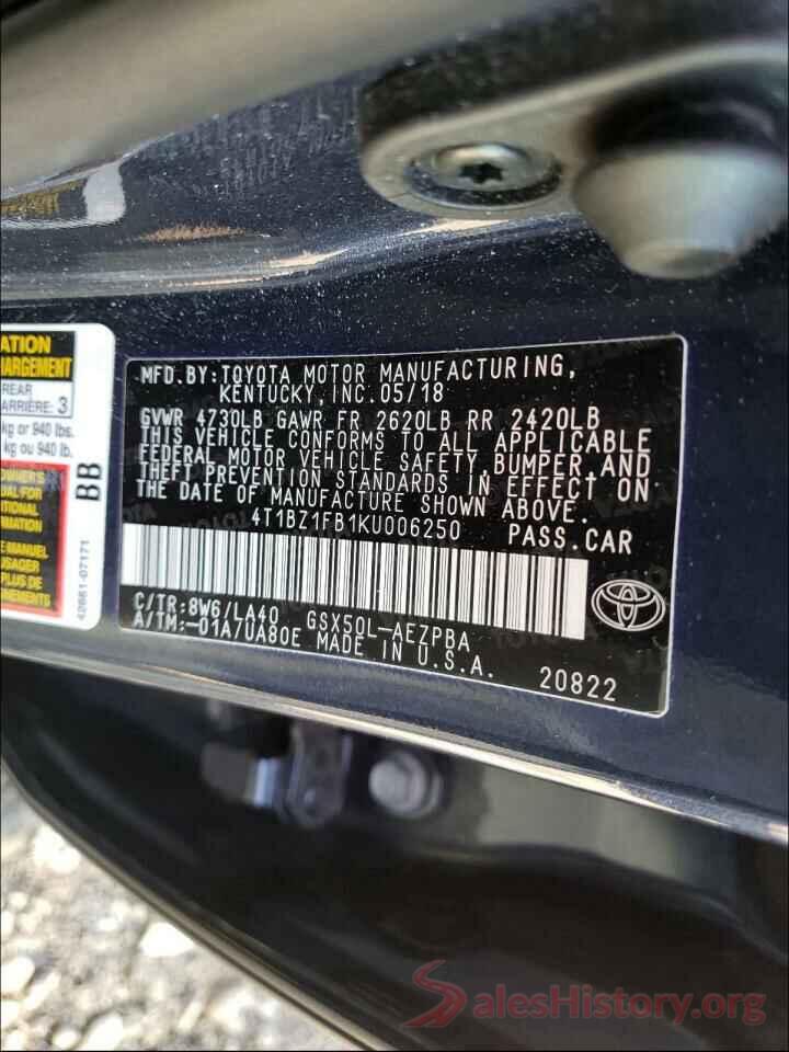 4T1BZ1FB1KU006250 2019 TOYOTA AVALON