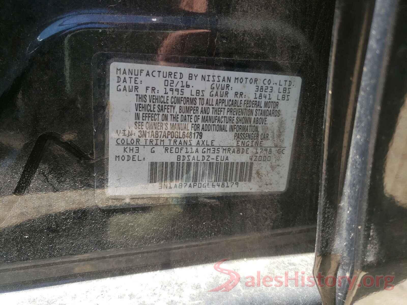 3N1AB7AP0GL648179 2016 NISSAN SENTRA