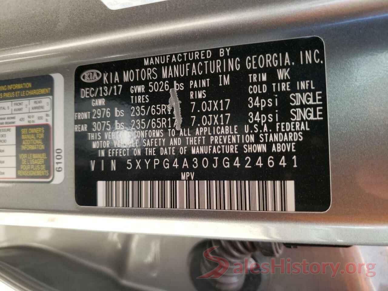 5XYPG4A30JG424641 2018 KIA SORENTO