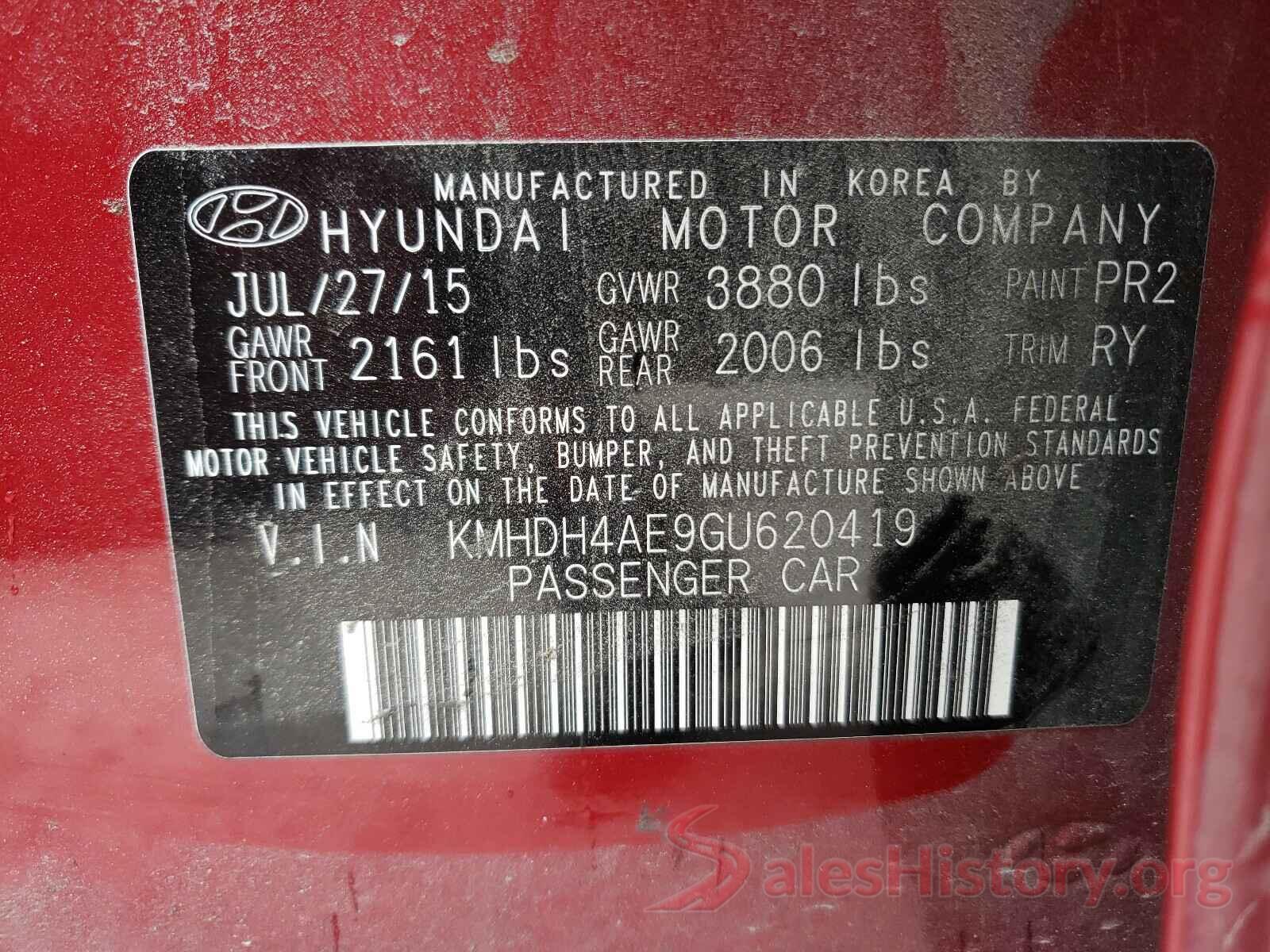 KMHDH4AE9GU620419 2016 HYUNDAI ELANTRA