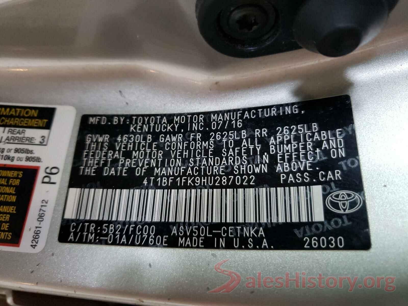 4T1BF1FK9HU287022 2017 TOYOTA CAMRY