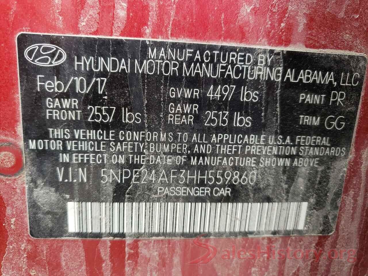 5NPE24AF3HH559860 2017 HYUNDAI SONATA