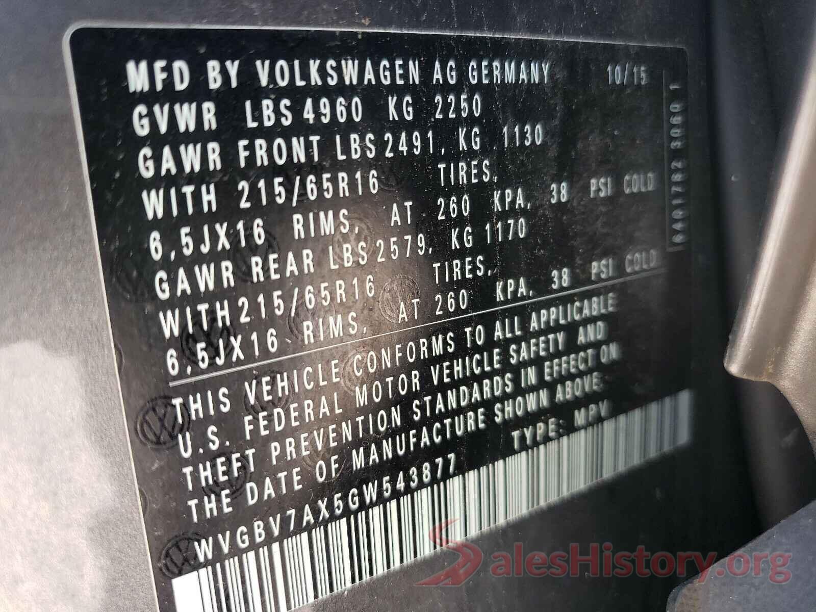 WVGBV7AX5GW543877 2016 VOLKSWAGEN TIGUAN