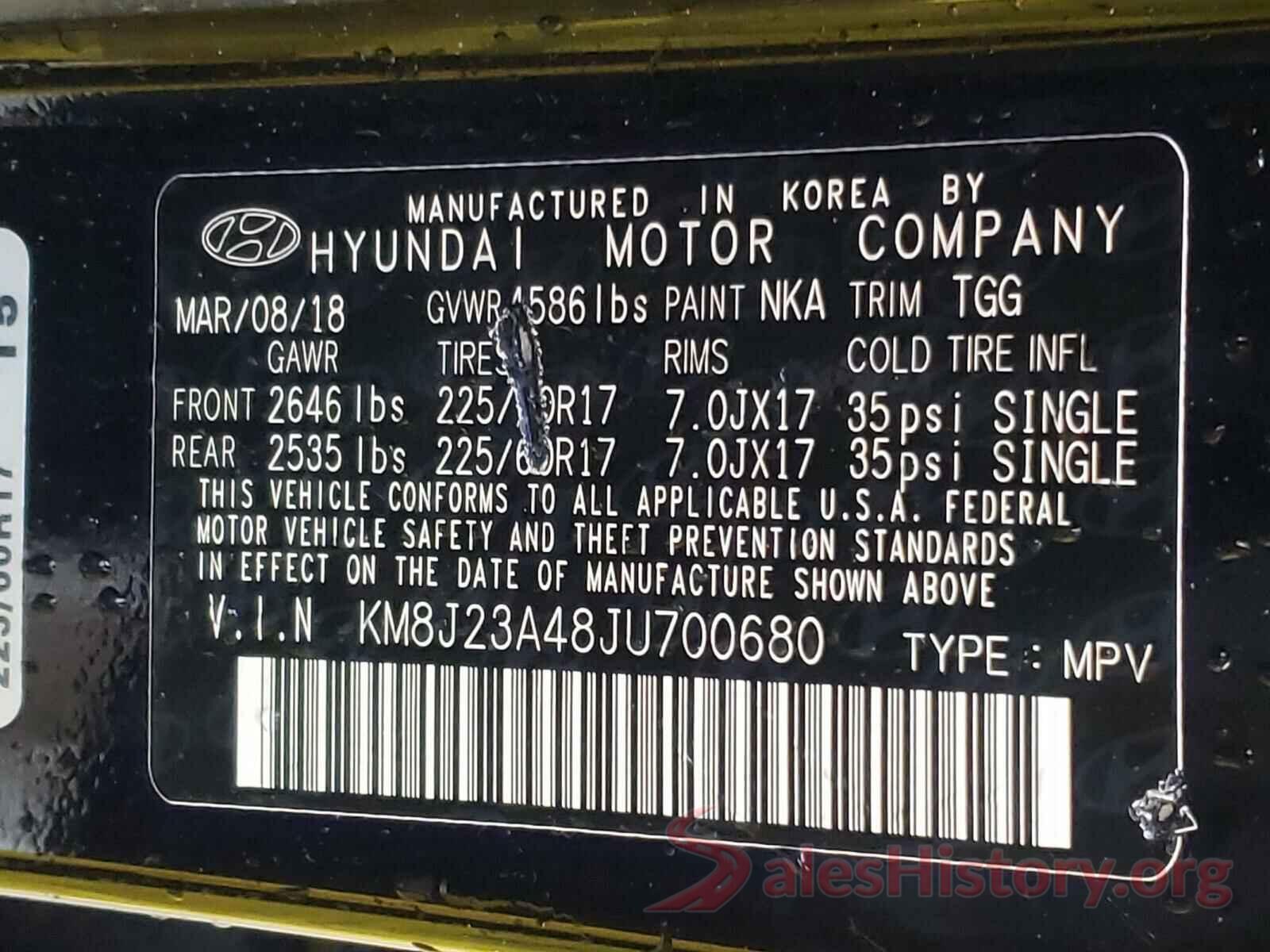 KM8J23A48JU700680 2018 HYUNDAI TUCSON