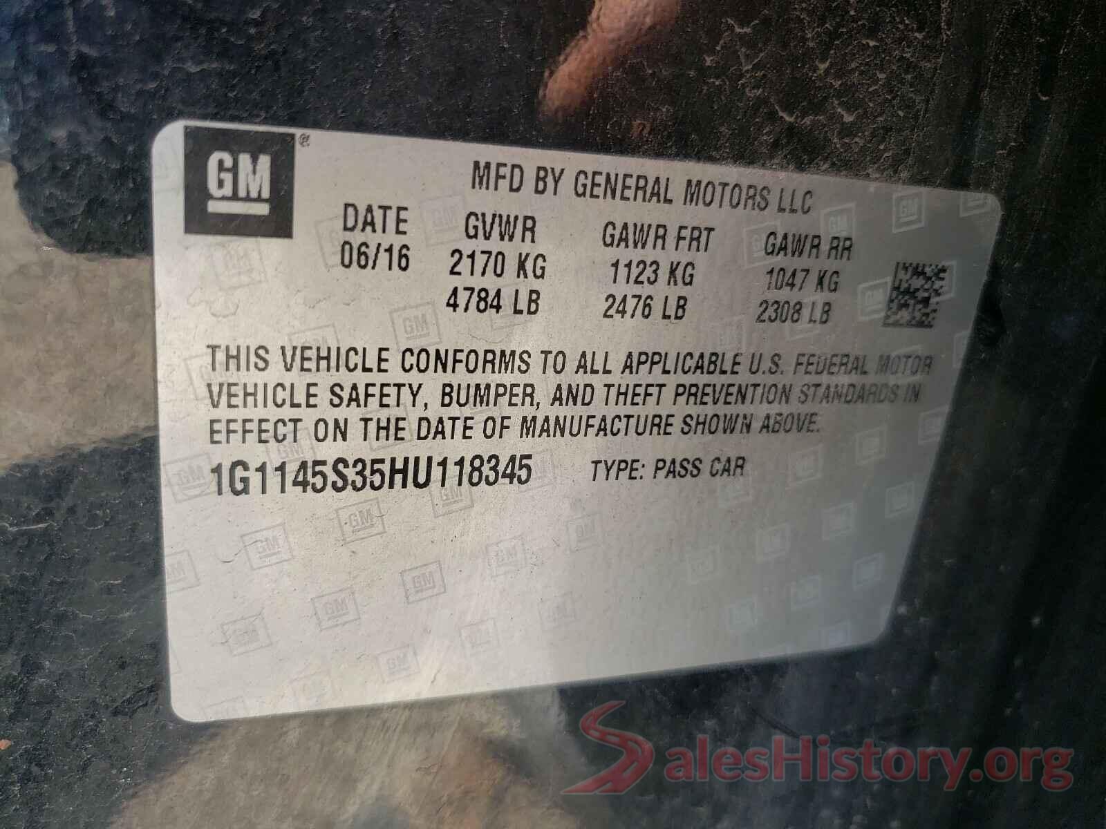 1G1145S35HU118345 2017 CHEVROLET IMPALA