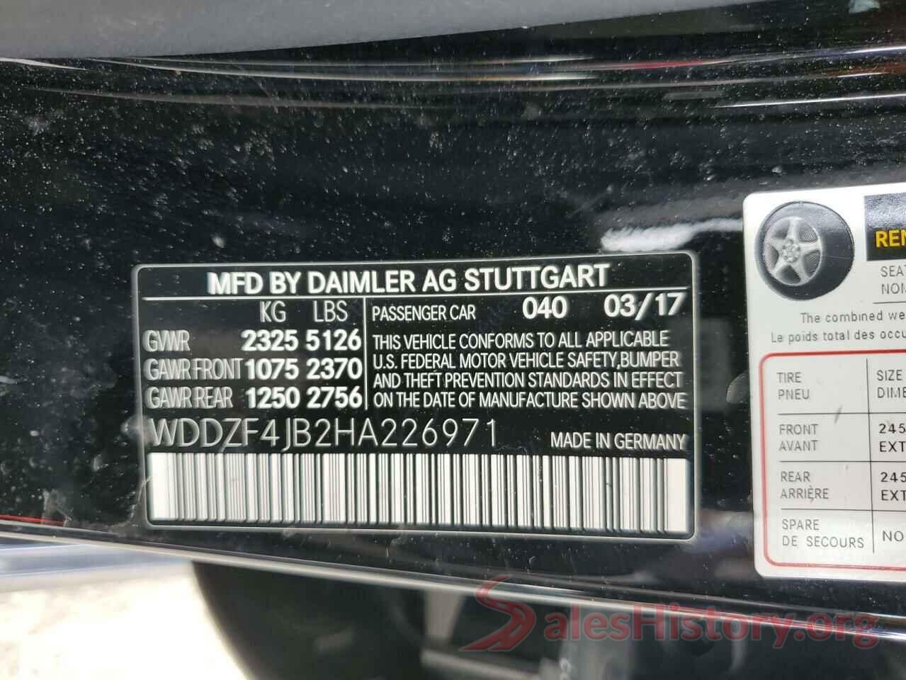 WDDZF4JB2HA226971 2017 MERCEDES-BENZ E-CLASS