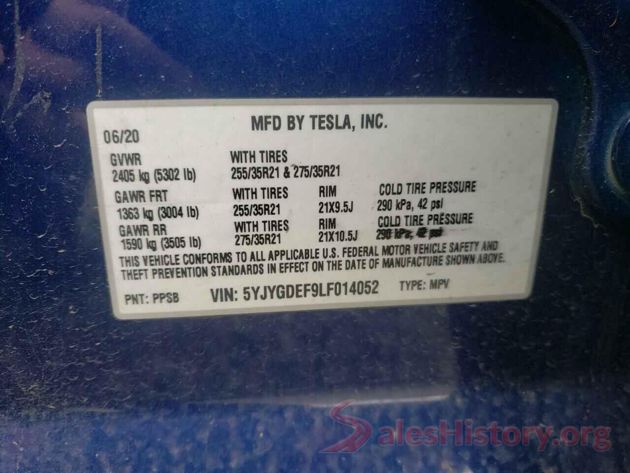 5YJYGDEF9LF014052 2020 TESLA MODEL Y