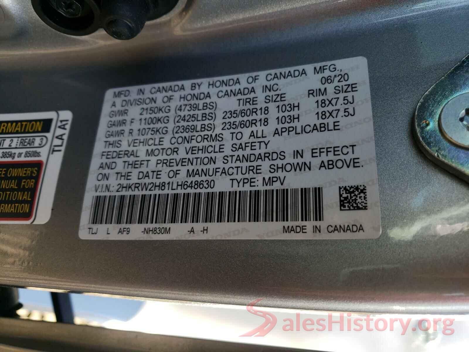 2HKRW2H81LH648630 2020 HONDA CRV