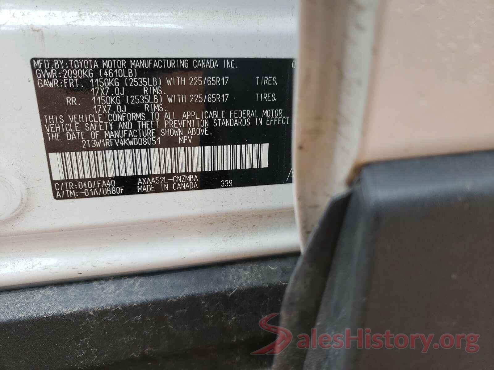 2T3W1RFV4KW008051 2019 TOYOTA RAV4