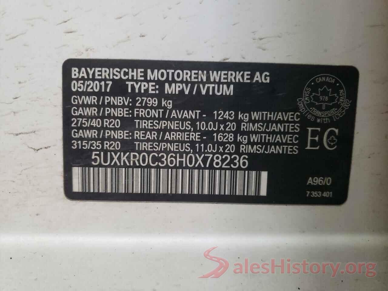 5UXKR0C36H0X78236 2017 BMW X5