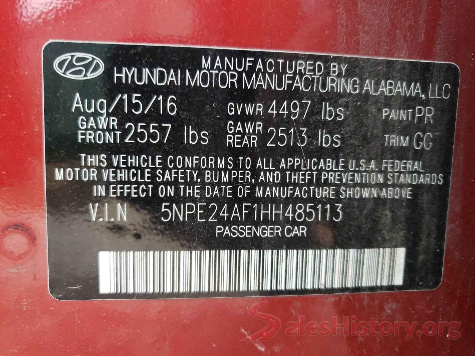 5NPE24AF1HH485113 2017 HYUNDAI SONATA