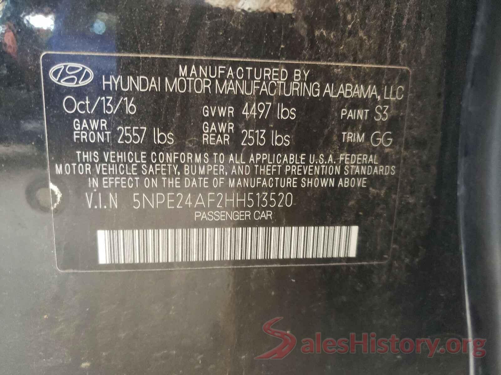 5NPE24AF2HH513520 2017 HYUNDAI SONATA