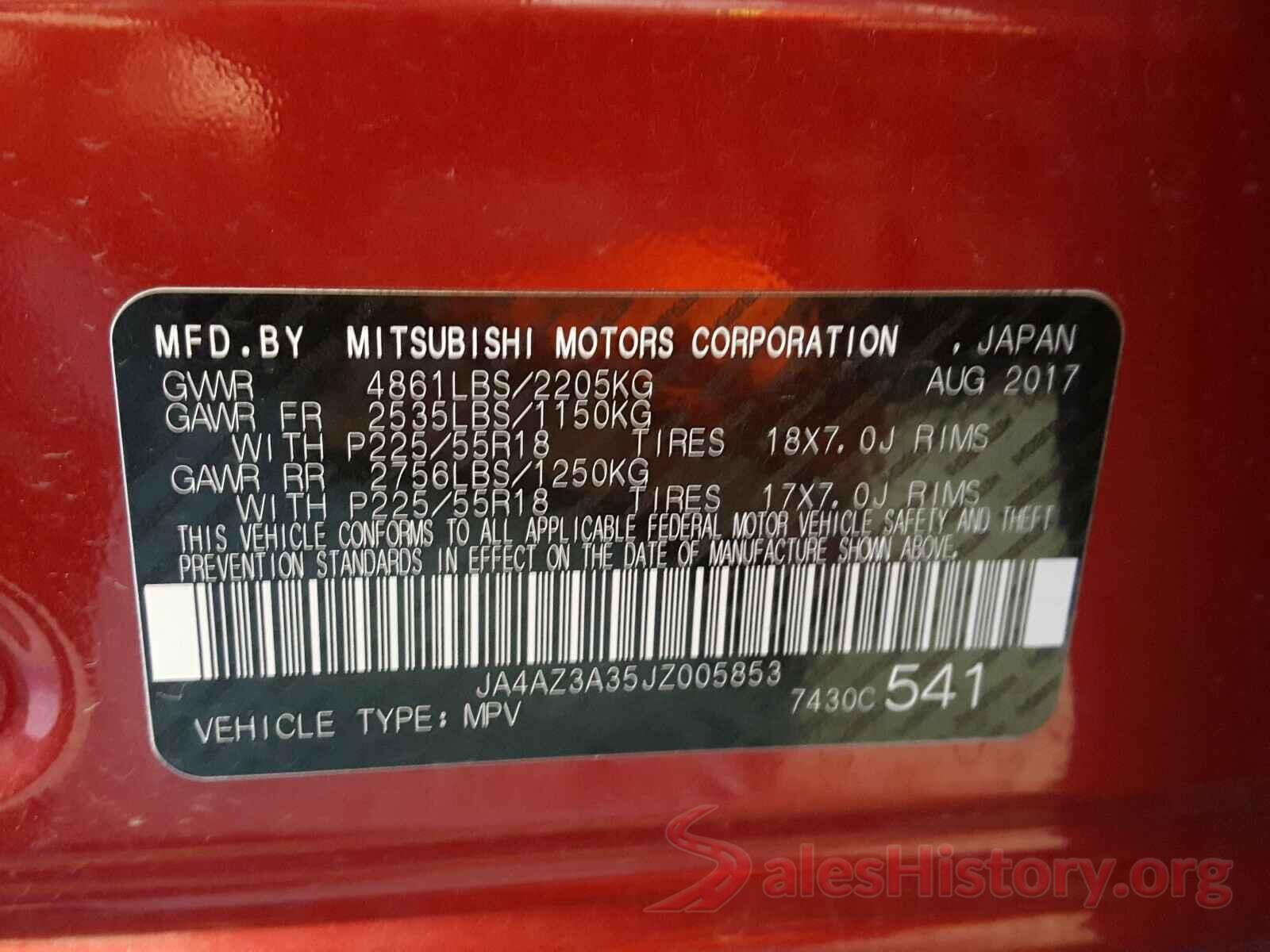 JA4AZ3A35JZ005853 2018 MITSUBISHI OUTLANDER