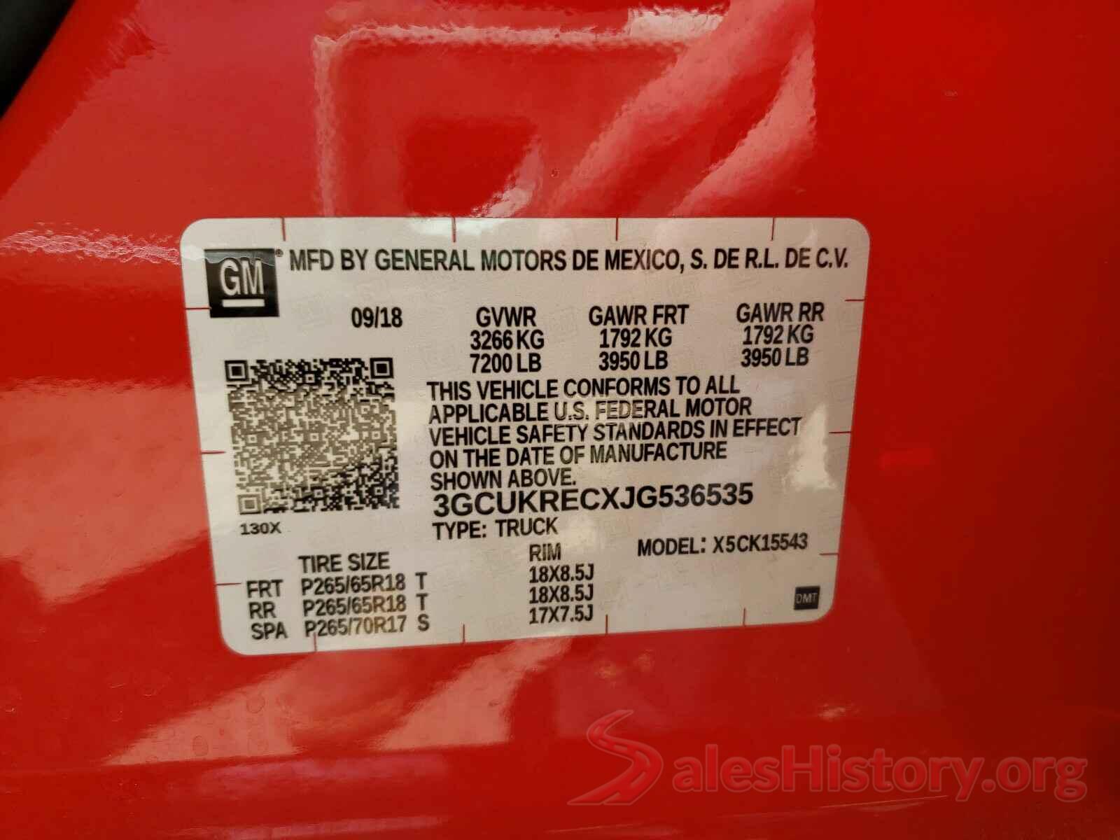 3GCUKRECXJG536535 2018 CHEVROLET SILVERADO