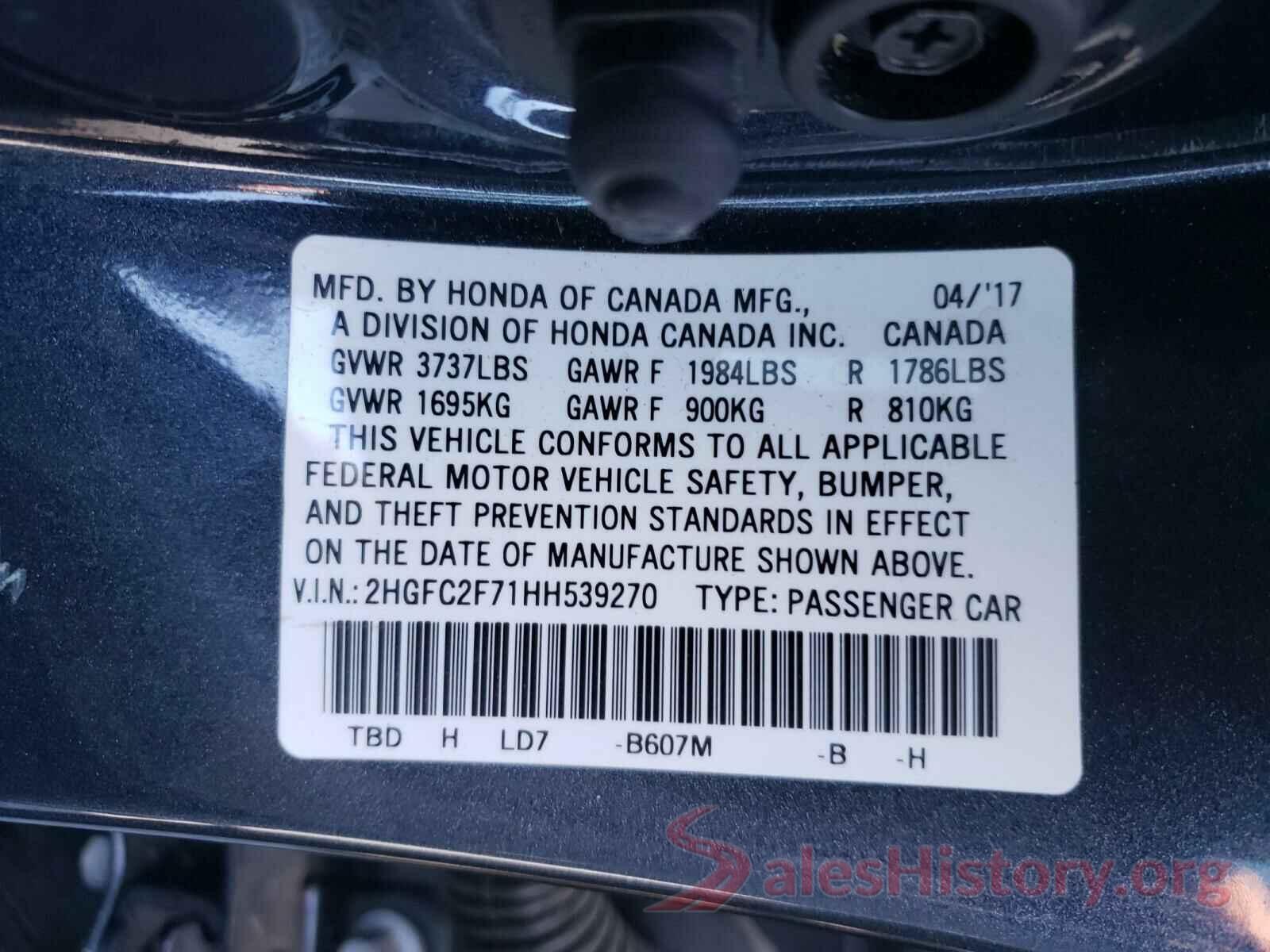 2HGFC2F71HH539270 2017 HONDA CIVIC