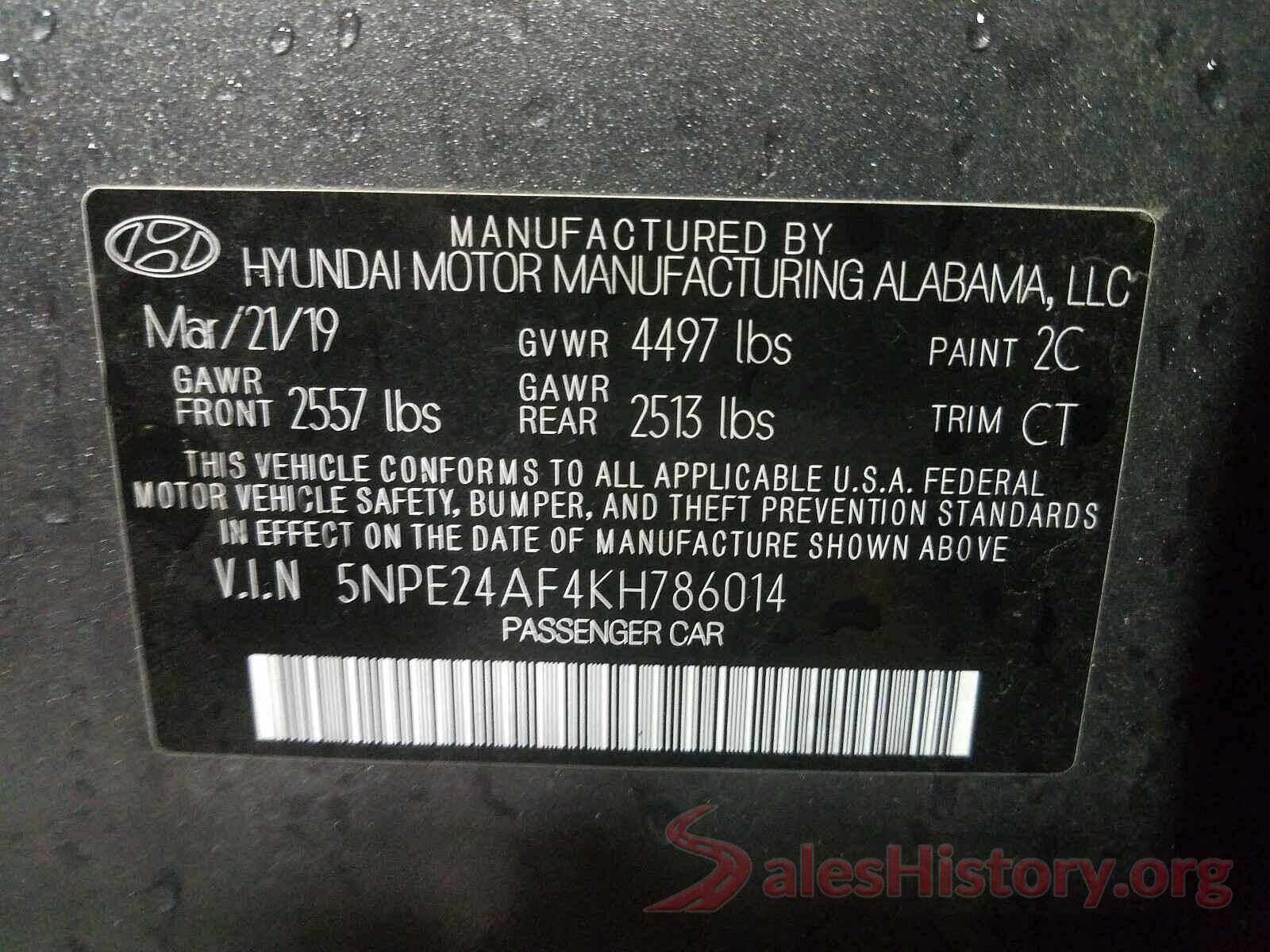 5NPE24AF4KH786014 2019 HYUNDAI SONATA